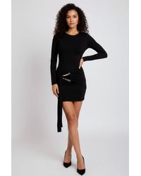 Stylewise - Buckle Detail Draped Long Sleeve Bodycon Mini Dress - Lyst