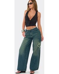 EGO - Wide Leg Frayed Denim Low Rise Jeans - Lyst