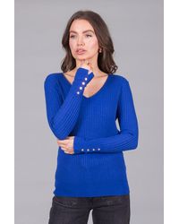 Solo - Ribbed V-Neck Jumper With Button Cuffs - Lyst