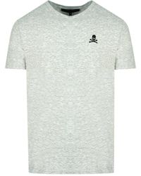 Philipp Plein - Utpv01 94 Skull And Crossbones Logo Grey Underwear V-neck T-shirt - Lyst