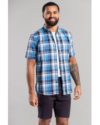 French Connection - Blue Cotton Short Sleeve Check Shirt - Lyst