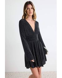 WOVCOR - V Neck Long Sleeve Skater Mini Dress - Lyst