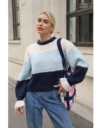 CY - Colour Block Striped Fluffy Knit Jumper - Lyst