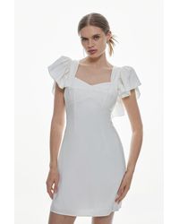 Karen Millen - Linen Viscose Angel Sleeve Mini Dress - Lyst