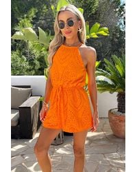 AX Paris - Broderie Racer Neck Drawstring Playsuit - Lyst