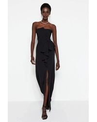 WOVCOR - Strapless Maxi Evening Dress W/ Ruffle Detail & Front Split - Lyst
