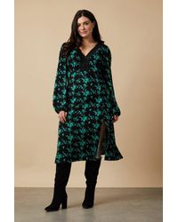 Wallis - Curve Green Floral Lace Jersey Midi Dress - Lyst