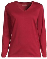 Lands' End - Petite Supima Long Sleeved V-Neck T-Shirt - Lyst