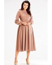 Love Lace - Boat Neck Long Sleeve Midi Dress With Zip - Lyst