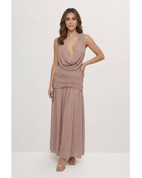 MissPap - Draped Neckline Chiffon Maxi Dress - Lyst