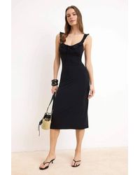 WOVCOR - V Neck Ruffle Detail Sleeveless Bodycon Midi Dress - Lyst