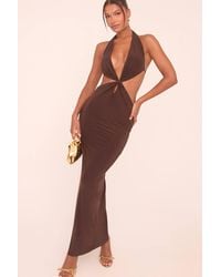 EGO - Sleeveless Knotted Tie Slinky Maxi Dress - Lyst