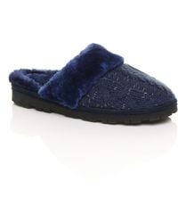 AJVANI - Flat Heel Mule Glitter Cable Knit Slippers - Lyst