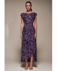 Jolie Moi - Asymmetric Draped Mesh Maxi Dress - Lyst