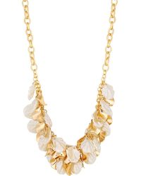 Mood - Gold White Pearl And Polished Flower Charm Shaker Necklace - Lyst