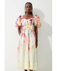 Karen Millen - Ombre Floral Silk Cotton Midi Dress - Lyst