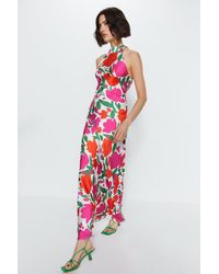Warehouse - Floral Satin Halterneck Dress - Lyst