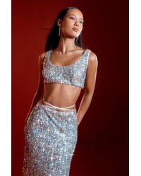 MissPap - Metallic Sequin Scoop Bralet & Tie Detail Maxi Skirt Co Ord - Lyst