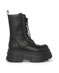 TruClothing - Mid-Calf Biker Leather Platform Combat Boots - Lyst
