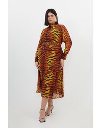 Karen Millen - Plus Size Wild Tiger Printed Georgette Woven Midi Dress - Lyst