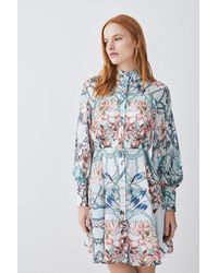 Karen Millen - Mirrored Floral Satin Woven Mini Dress - Lyst
