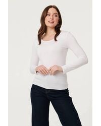 Izabel London - Long Sleeve Slim Scoop Neck Top - Lyst