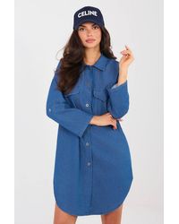 Love Lace - Cotton Elastane Button Shirt Dress With Pockets Style 223803 - Lyst