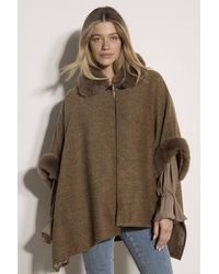 Apricot - Textured Faux Fur Trim Cape - Lyst