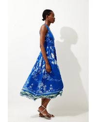 Karen Millen - Placed Floral Silk Cotton Maxi Dress - Lyst
