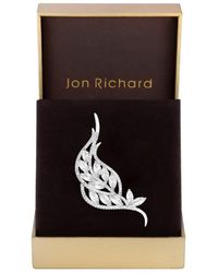 Jon Richard - Rhodium Plated Crystal Cubic Zirconia Swirl Leaf Brooch - Gift Boxed - Lyst