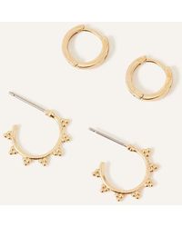 Accessorize - 14ct Gold-plated Beaded Hoop And Stud Set Of Two - Lyst