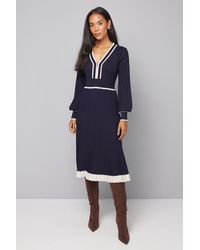Wallis - Zip Front Pleated Knitted Midi Dress - Lyst