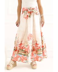 Love Lace - Office Printed Midi Skirt With Belt - Lyst