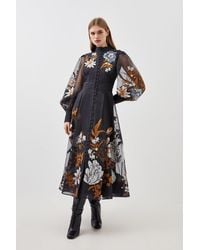 Karen Millen - Petite Premium Embroidered Beaded Organdie Woven Maxi Dress - Lyst