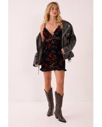Nasty Gal - Floral Velvet Ruffle Lace Insert Button Through Mini Dress - Lyst