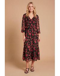 Dorothy Perkins - Petite Pleat Bodice Ruffle Neck Blouson Sleeve Maxi Dress - Lyst