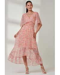 Jolie Moi - Frill V-Neck Chiffon Maxi Dress - Lyst