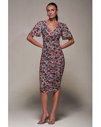 Jolie Moi - Angel Sleeved Floral Mesh Bodycon Dress - Lyst