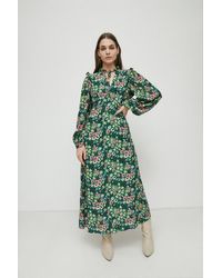 Warehouse - Petite Tie Neck Midi Tea Dress In Floral - Lyst
