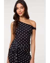 Pink Vanilla - Polka Dot Tie Side Mesh Bodycon Dress - Lyst