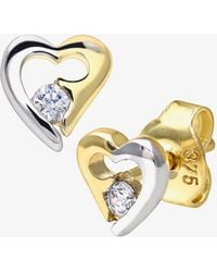 T.H.Baker - 9Ct Two-Colour Open Heart Cubic Zirconia Stud Earrings E1014Yw - Lyst