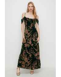 Oasis - Floral Devore Cowl Cold Shoulder Maxi Dress - Lyst