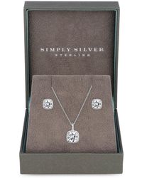 Simply Silver - Sterling Silver 925 Halo Square Solitaire Matching Jewellery Set - Gift Boxed - Lyst