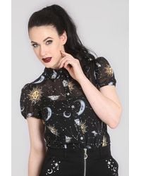 Hell Bunny - Solaris Printed Semi Fitted Chiffon Blouse - Lyst