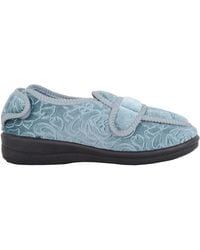 Absolute Footwear - Easy Slip On Touch & Close Velour Slipper With Embossed Floral Design - Lyst