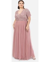 Maya Deluxe - Short Sleeve V Neck Embellished Maxi Dress - Lyst