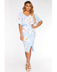 quiz pale blue floral print batwing dress