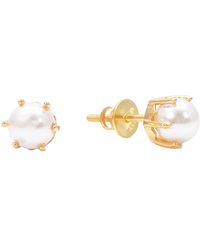 Raina Jewels - 22Ct Six Claw Elegant Round Pearl Stud Earrings 5.5Mm - Lyst
