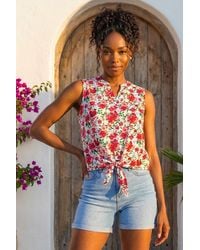 Roman - Floral Tie Front Blouse - Lyst