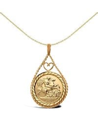 Jewelco London - 9Ct Heart Teardrop Rope St George Pendant (Full Sov Size) - Lyst
